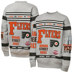 NHL Philadelphia Flyers Mitchell & Ness Youth Allover Print Fleece Crewneck Sweatshirt - Heather Gray
