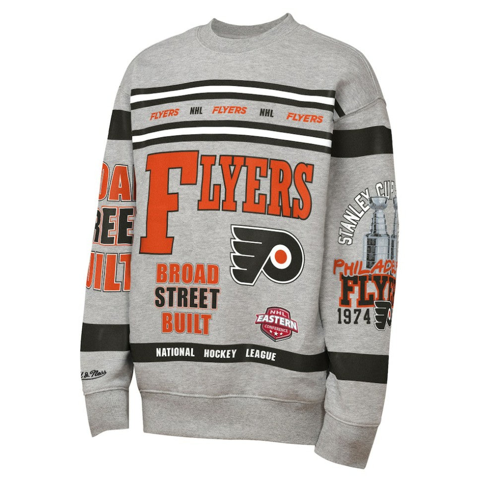 NHL Philadelphia Flyers Mitchell & Ness Youth Allover Print Fleece Crewneck Sweatshirt - Heather Gray