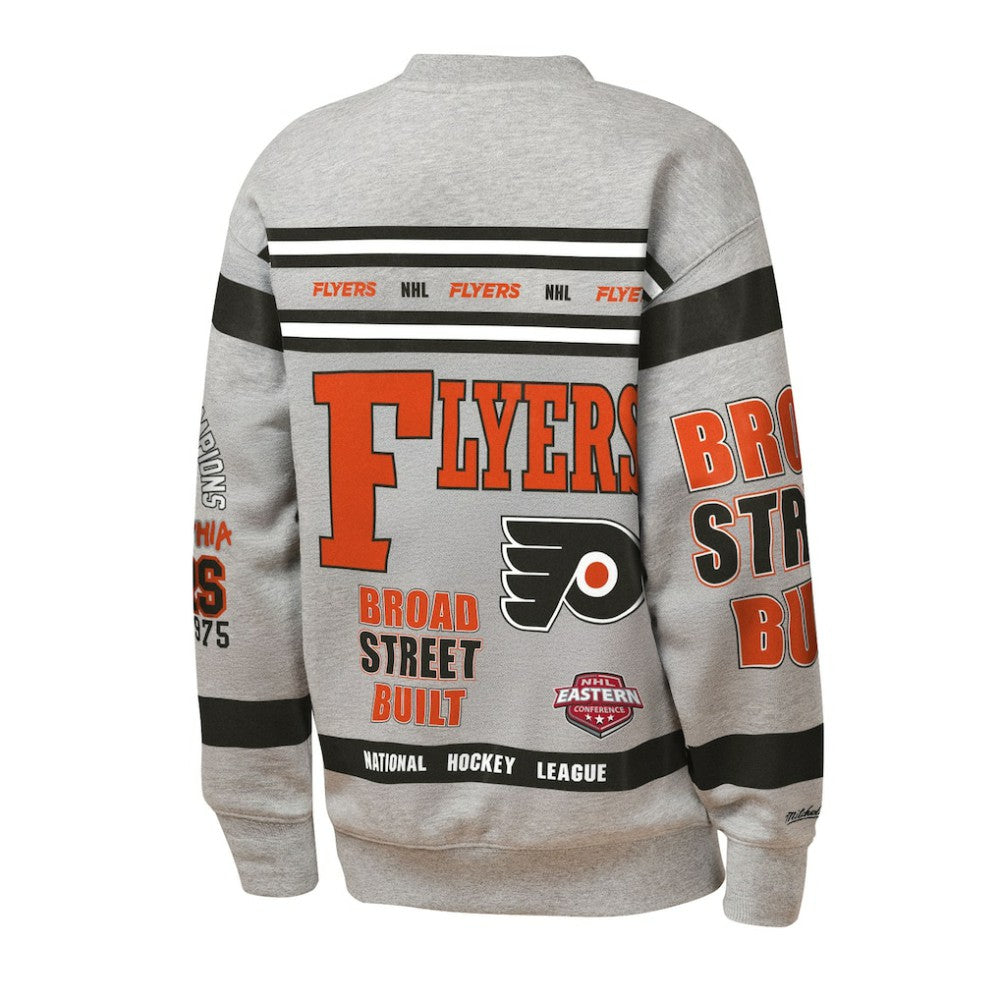 NHL Philadelphia Flyers Mitchell & Ness Youth Allover Print Fleece Crewneck Sweatshirt - Heather Gray