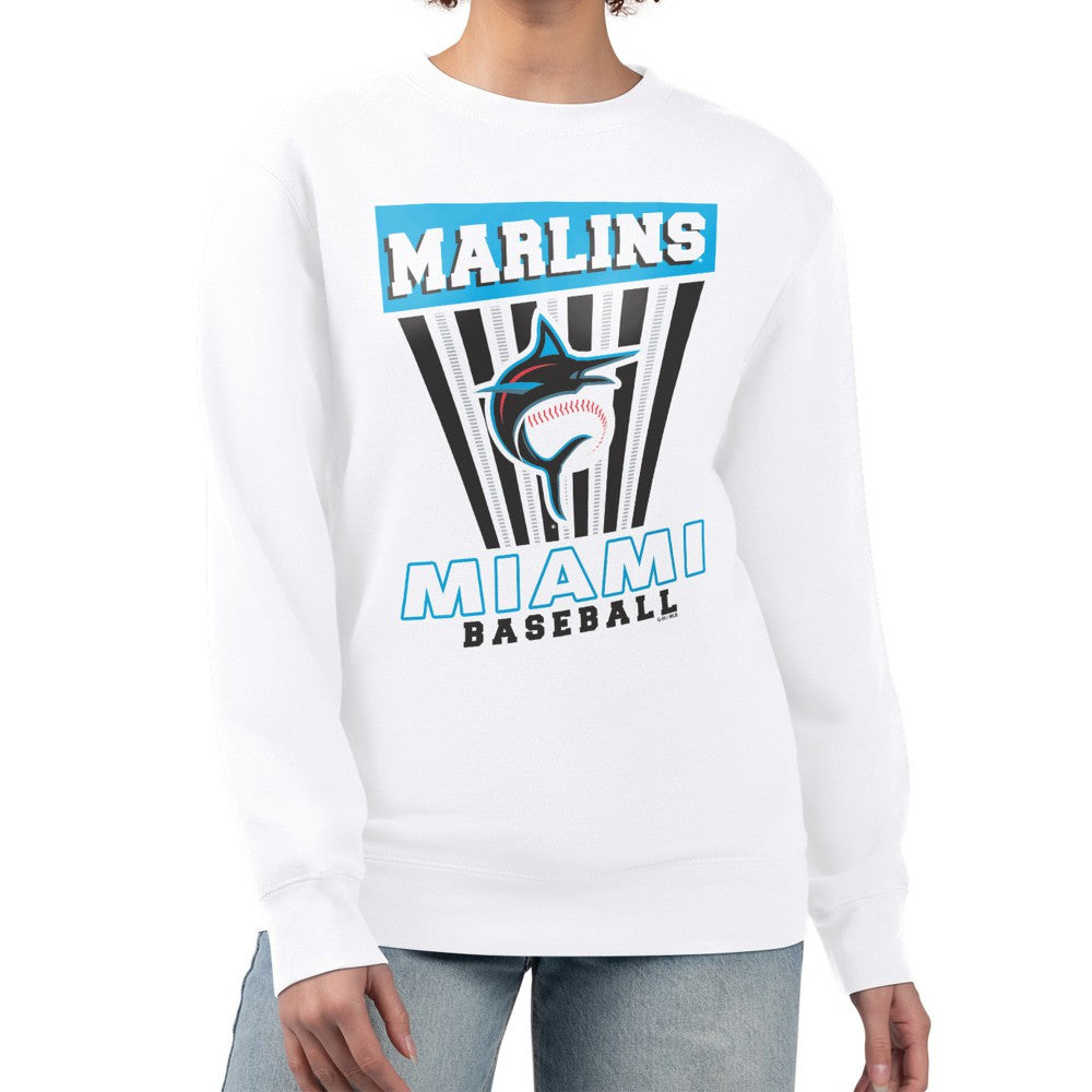 Miami Marlins Starter Women's Poster Print Team Fleece Pullover Sweatshirt - White Pullover