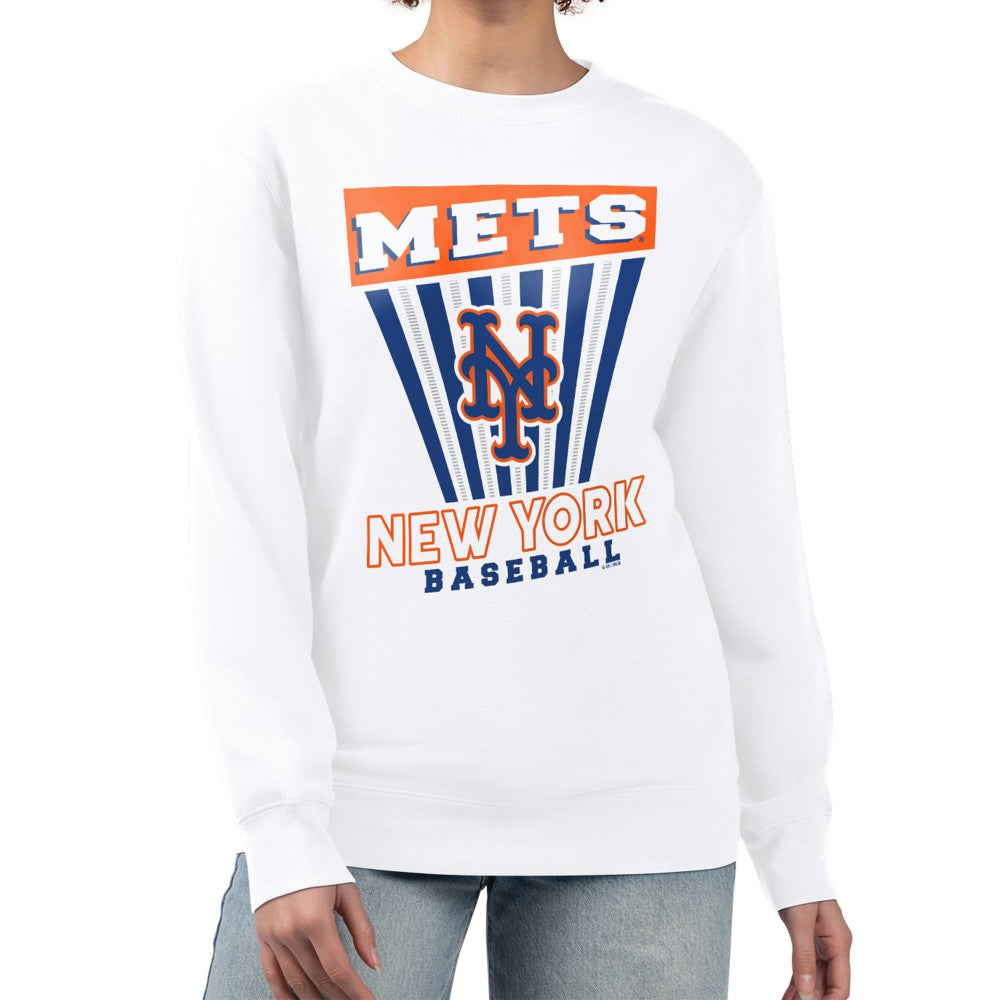 New York Mets Starter Women's Poster Print Team Fleece Pullover Sweatshirt - White Pullover