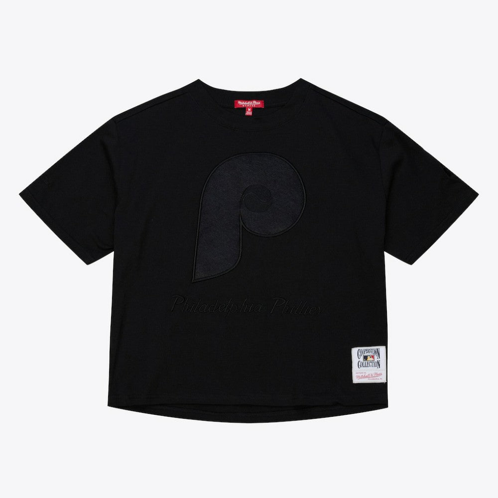 Philadelphia Phillies Mitchell & Ness Women's Cooperstown Collection Phantom Cropped T-Shirt - Black T-shirts