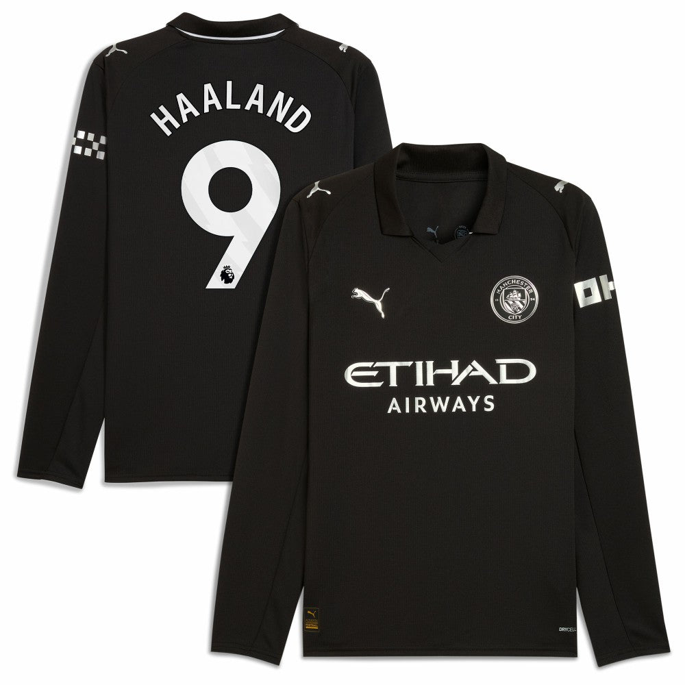Erling Haaland Manchester City 2025/26 Away Replica Long Sleeve Player Jersey Black