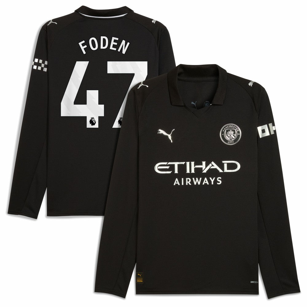 Phil Foden Manchester City Away 2025/26 Replica Long Sleeve Player Jersey Black