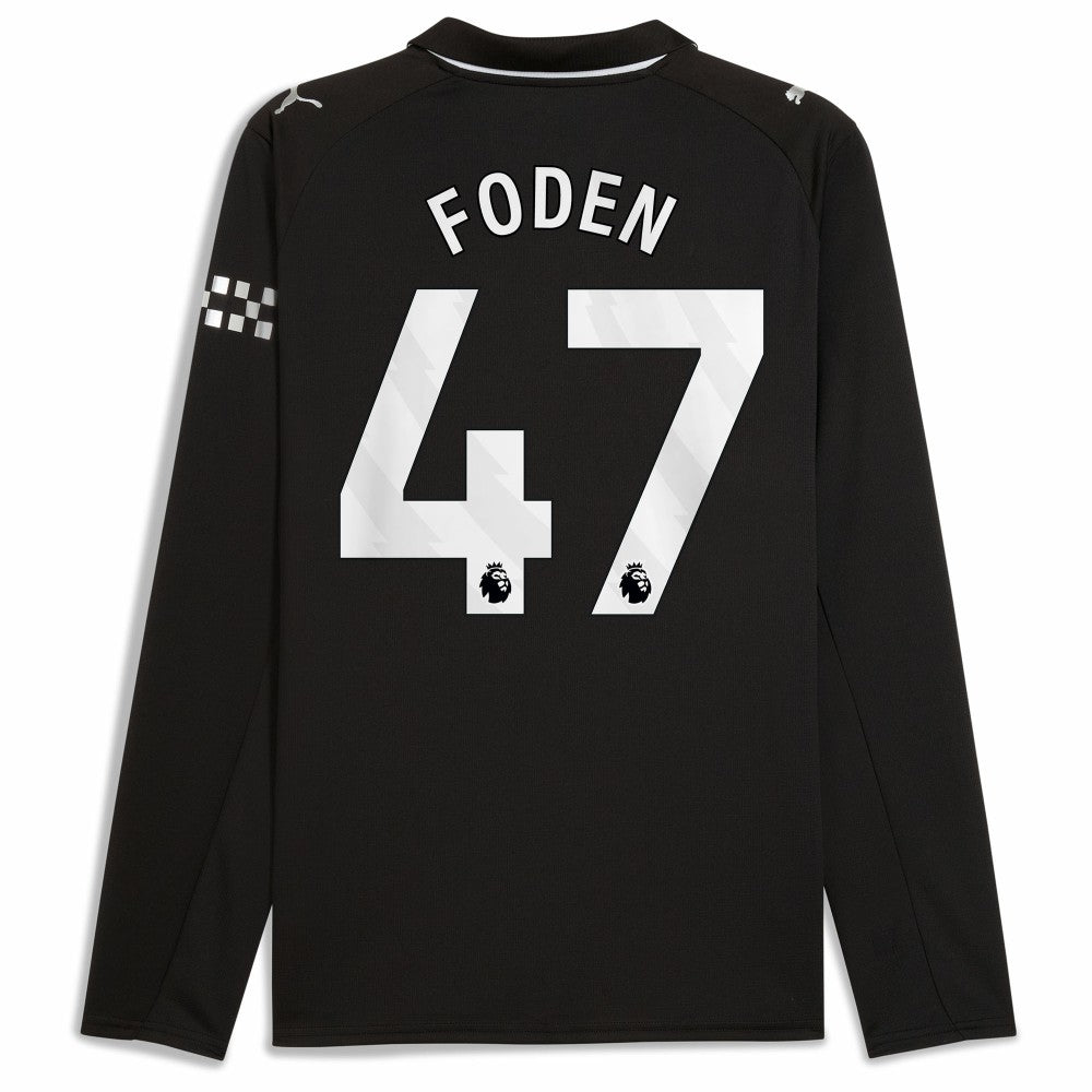 Phil Foden Manchester City Away 2025/26 Replica Long Sleeve Player Jersey Black
