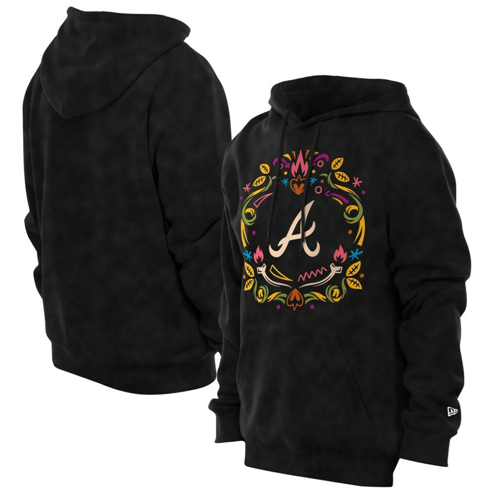 Atlanta Braves New Era Día de los Muertos Brushed Fleece Hoodie - Black Hoodies