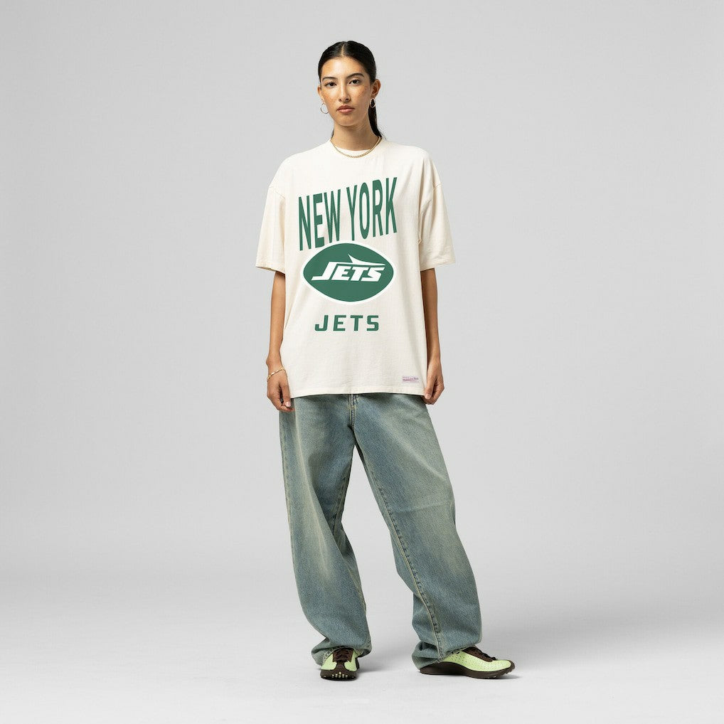 New York Jets Women's Logo Rise Boyfriend T-Shirt Cream