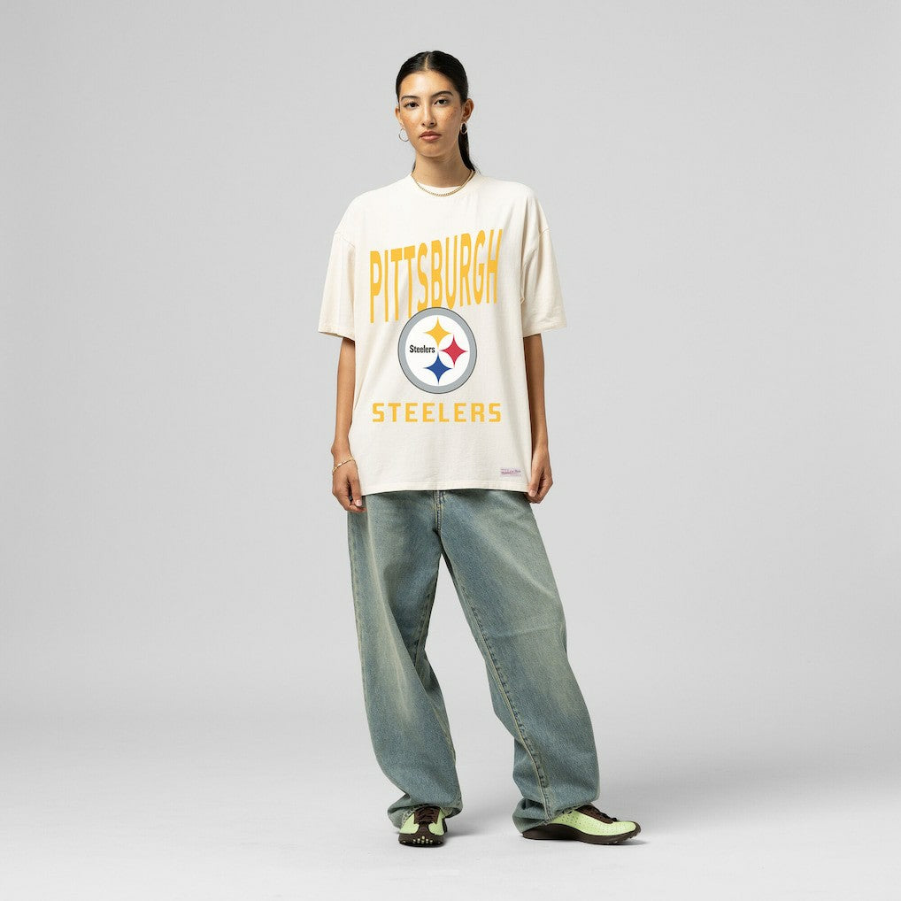 Pittsburgh Steelers Women's Logo Rise Boyfriend T-Shirt Cream