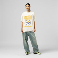 Pittsburgh Steelers Women's Logo Rise Boyfriend T-Shirt Cream