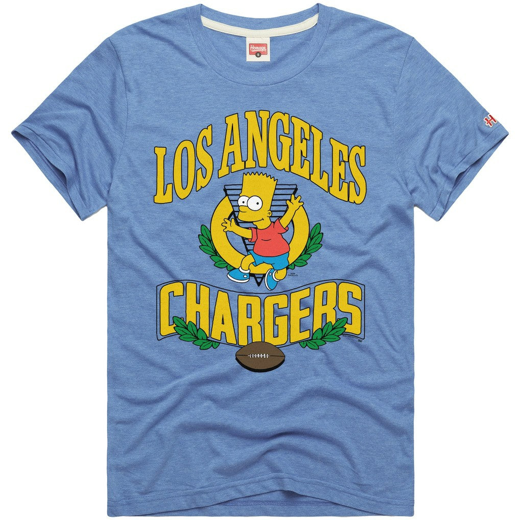 Los Angeles Chargers Homage x The Simpsons Unisex Tri-Blend T-Shirt Powder Blue