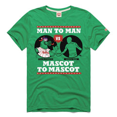Philadelphia Phillies x It's Always Sunny in Philadelphia Homage Male Adult Phillie Phanatic vs Green Man T-Shirt - Green T-shirts
