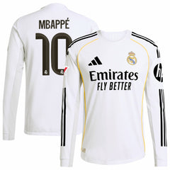 Kylian Mbappé Real Madrid 2025/26 Home Long Sleeve Player Jersey White sale