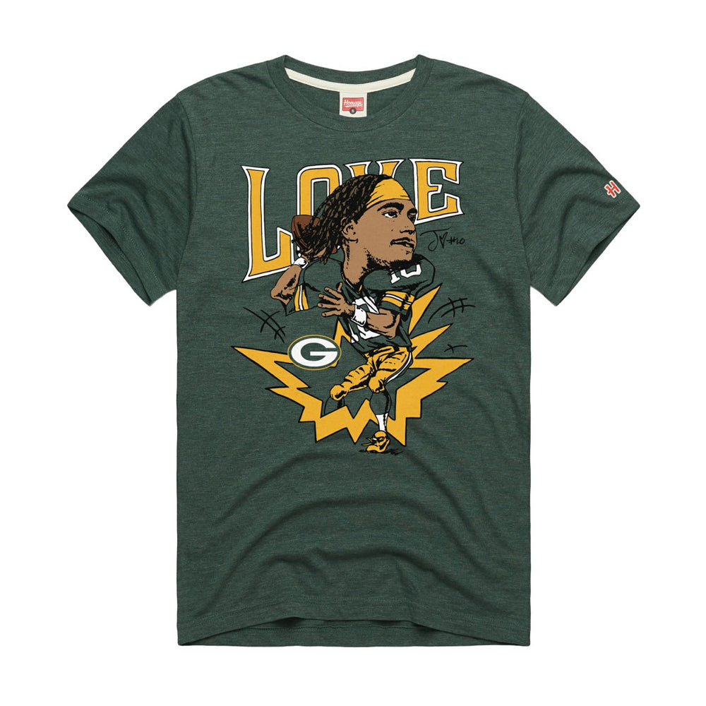 Jordan Love Green Bay Packers Homage Unisex Caricature Player Graphic Tri-Blend T-Shirt Green