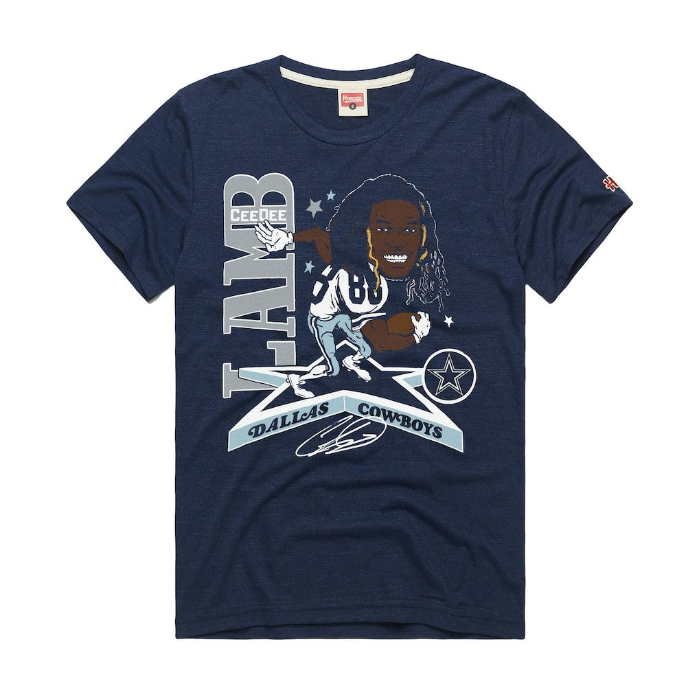 CeeDee Lamb Dallas Cowboys Homage Unisex Caricature Player Graphic Tri-Blend T-Shirt Navy