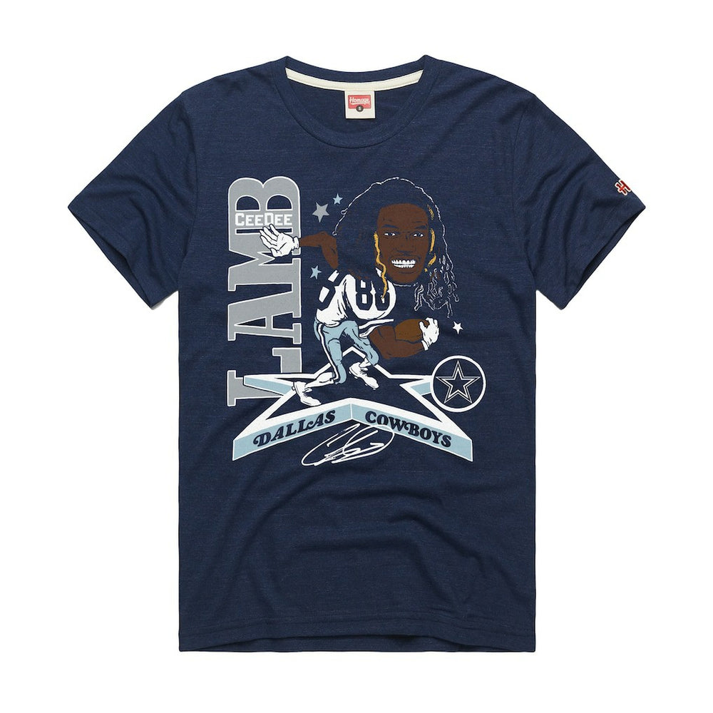 CeeDee Lamb Dallas Cowboys Homage Unisex Caricature Player Graphic Tri-Blend T-Shirt Navy