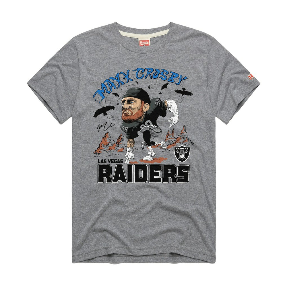 Maxx Crosby Las Vegas Raiders Homage Unisex Caricature Player Graphic Tri-Blend T-Shirt Silver
