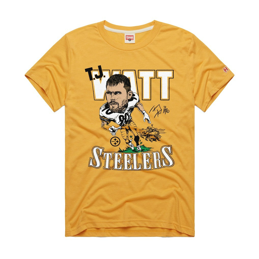 T.J. Watt Pittsburgh Steelers Homage Unisex Caricature Player Graphic Tri-Blend T-Shirt Gold