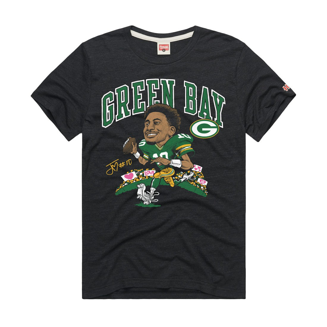Jordan Love Green Bay Packers Homage Unisex Caricature Player Graphic Tri-Blend T-Shirt Charcoal