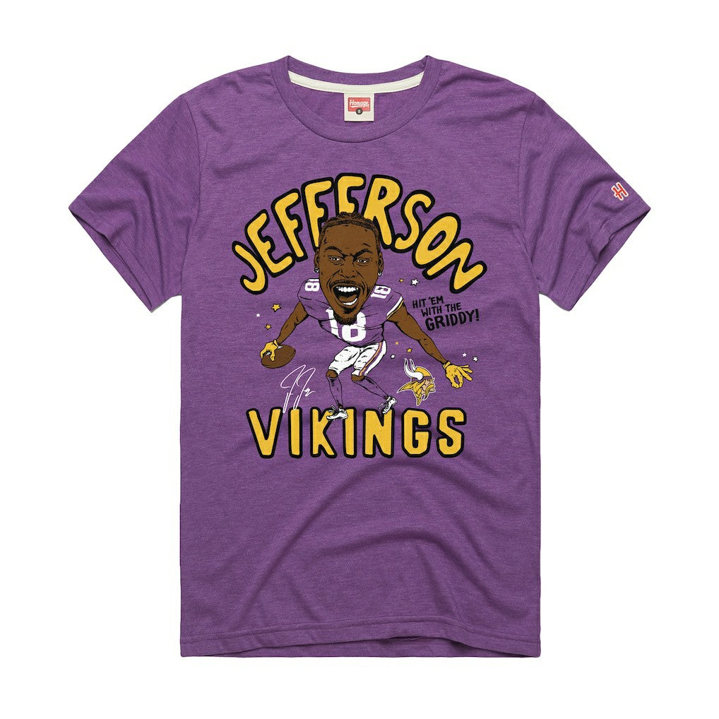 Justin Jefferson Minnesota Vikings Homage Unisex Caricature Player Graphic Tri-Blend T-Shirt Purple