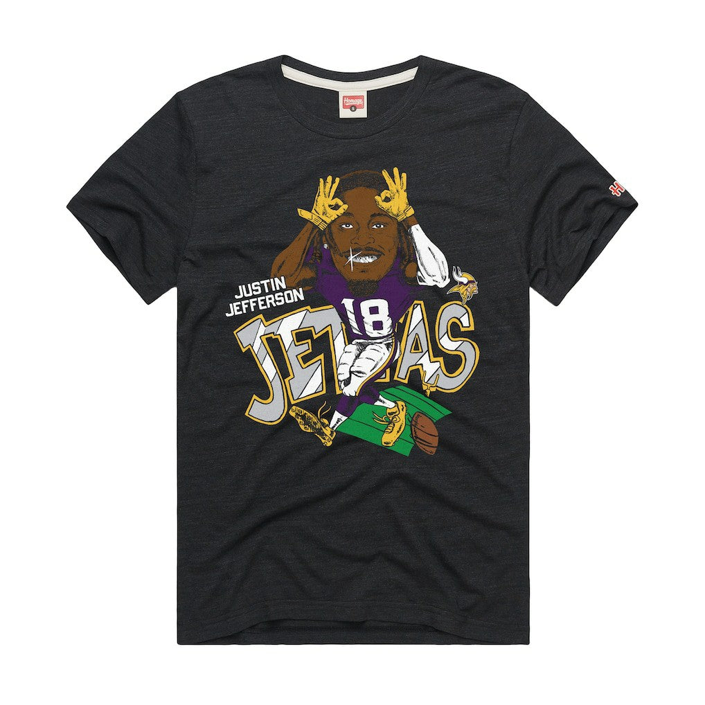 Justin Jefferson Minnesota Vikings Homage Unisex Caricature Player Graphic Tri-Blend T-Shirt Charcoal