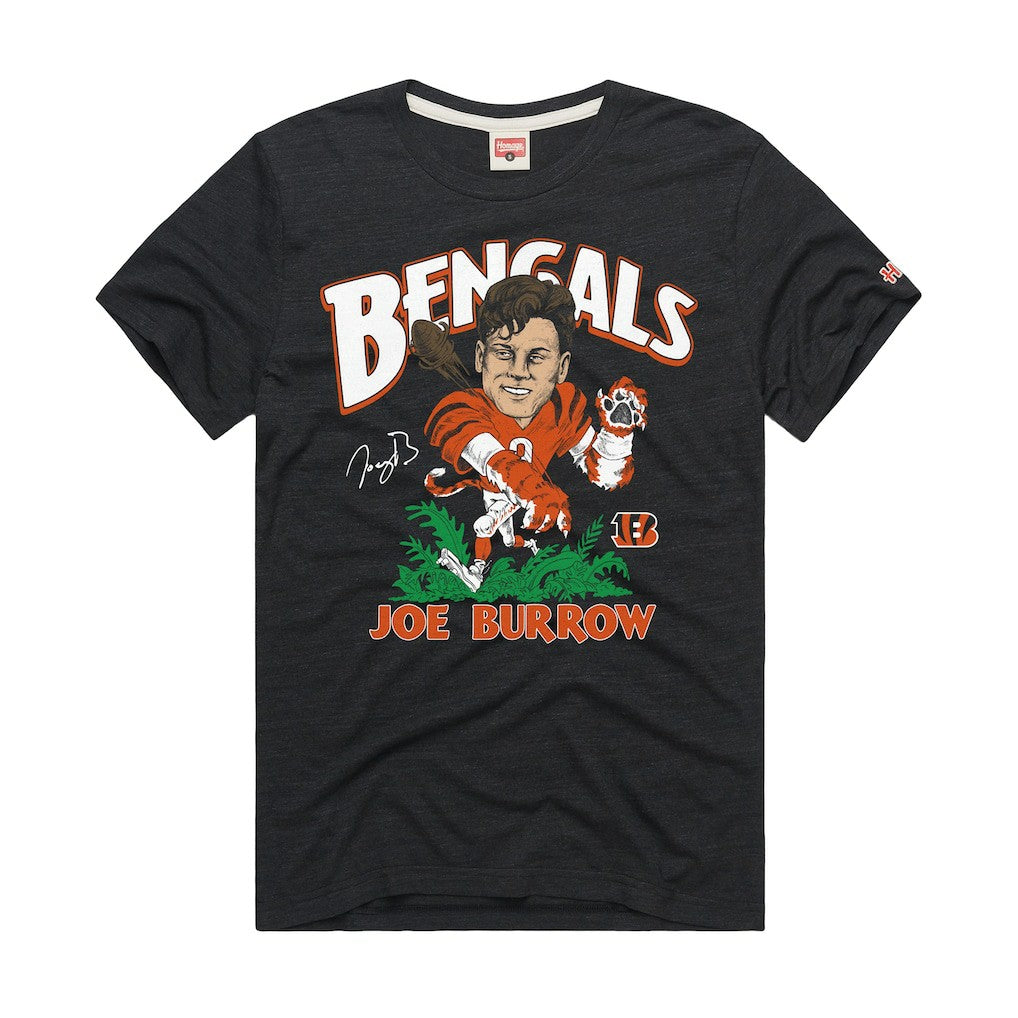 Joe Burrow Cincinnati Bengals Homage Unisex Caricature Player Graphic Tri-Blend T-Shirt Charcoal