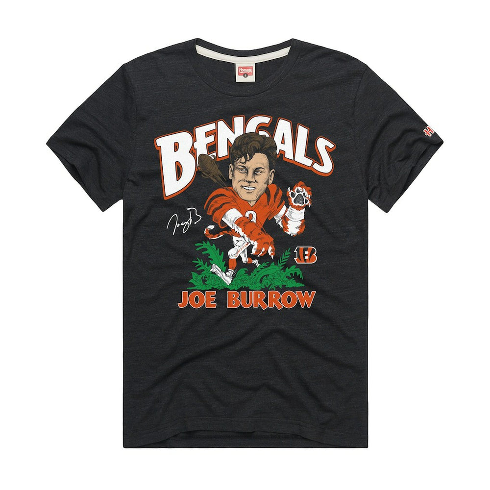 Joe Burrow Cincinnati Bengals Homage Unisex Caricature Player Graphic Tri-Blend T-Shirt Charcoal