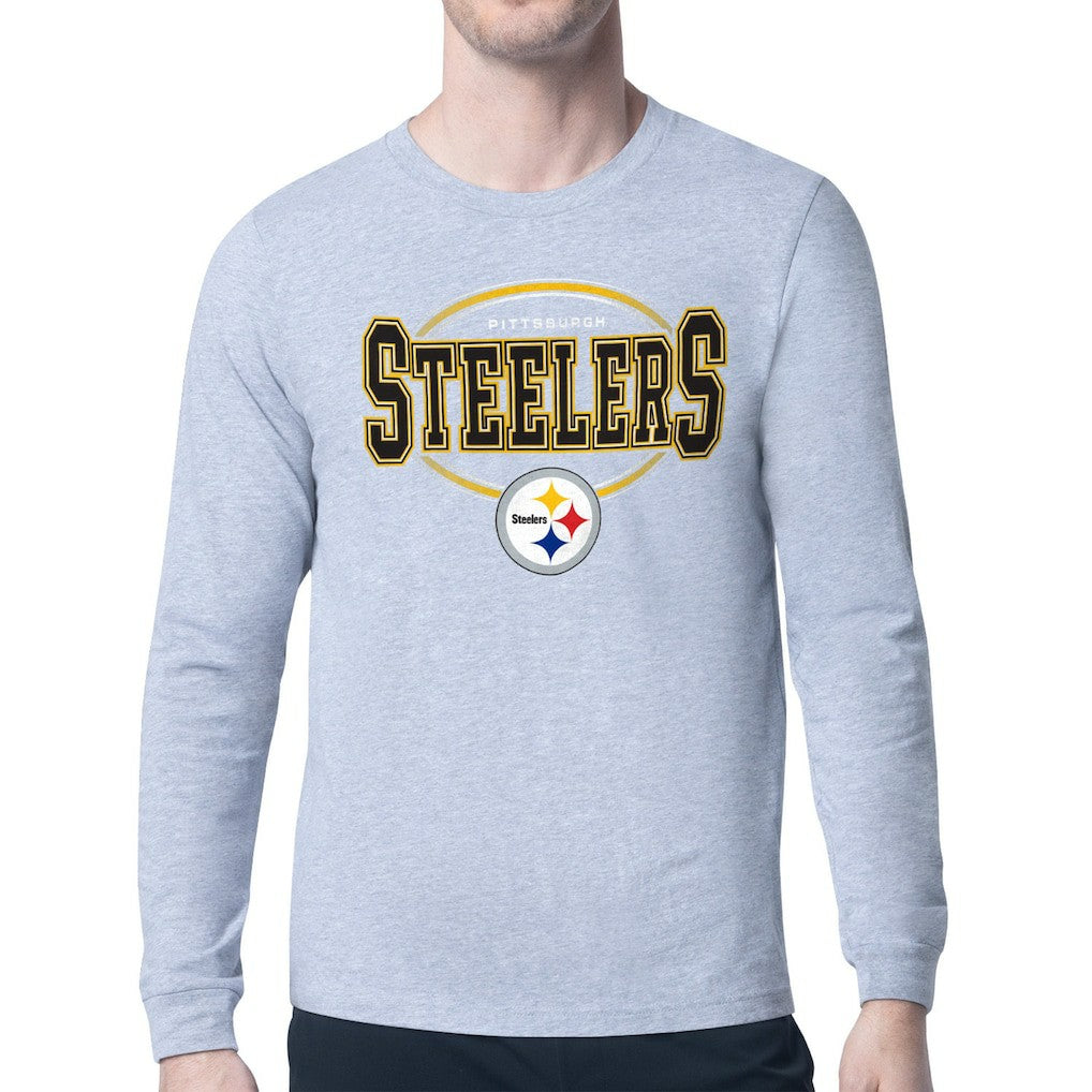 Pittsburgh Steelers Starter Team Track Graphic Long Sleeve T-Shirt Heather Gray