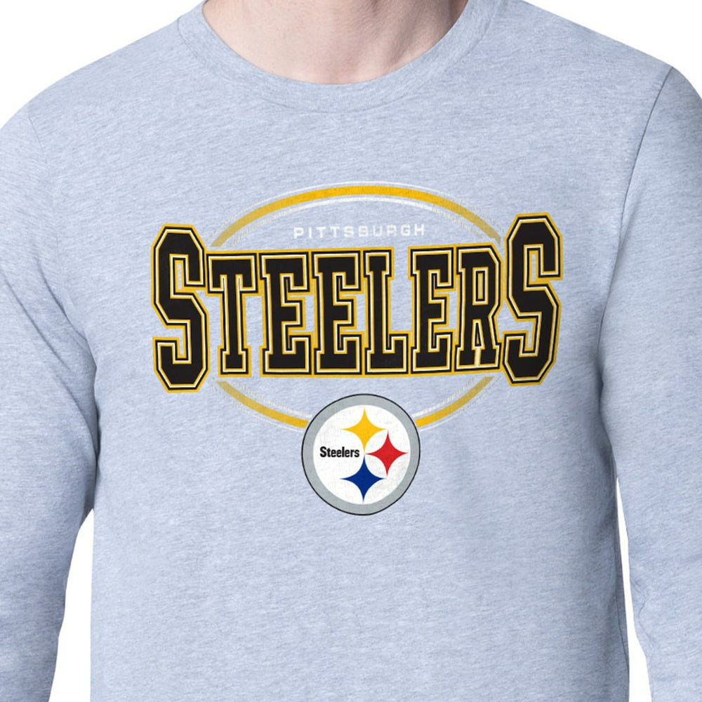 Pittsburgh Steelers Starter Team Track Graphic Long Sleeve T-Shirt Heather Gray