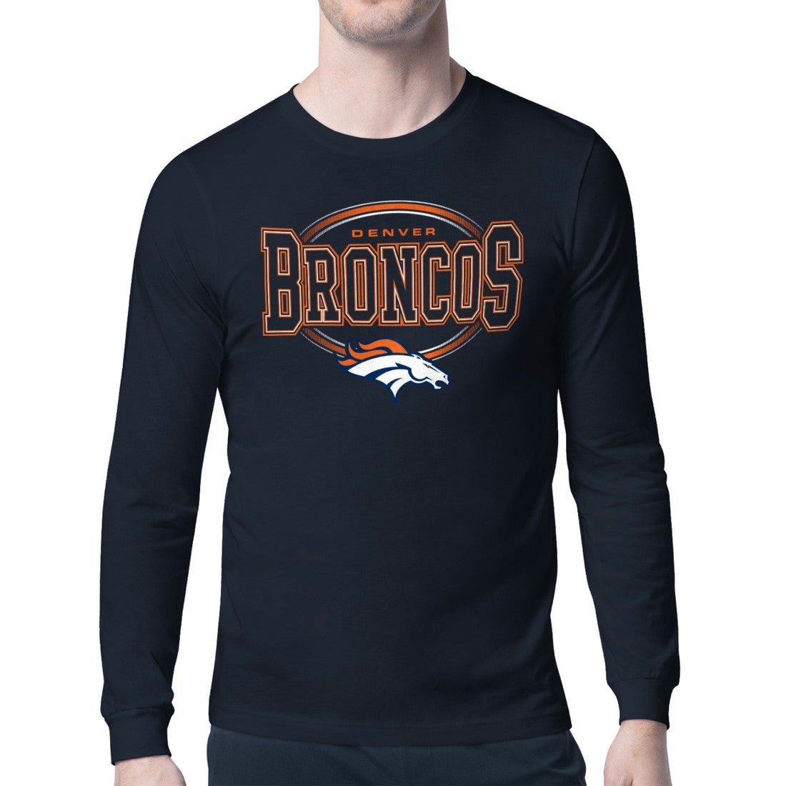 Denver Broncos Starter Team Track Graphic Long Sleeve T-Shirt Navy