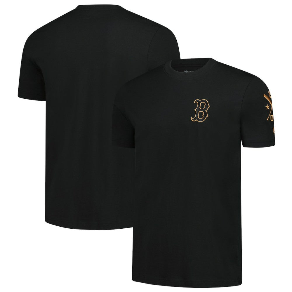 Boston Red Sox New Era Bronze Logo with Cross Bats Established T-Shirt - Black T-shirts