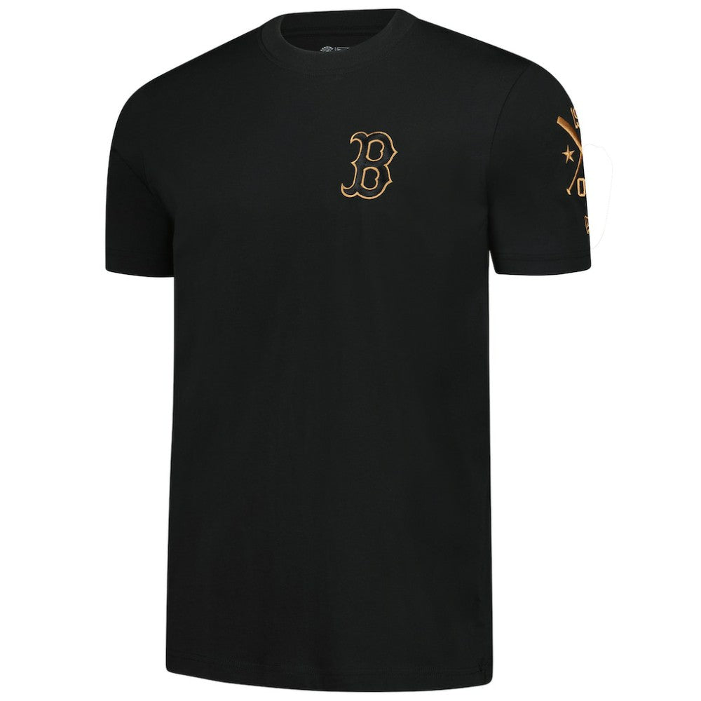 Boston Red Sox New Era Bronze Logo with Cross Bats Established T-Shirt - Black T-shirts