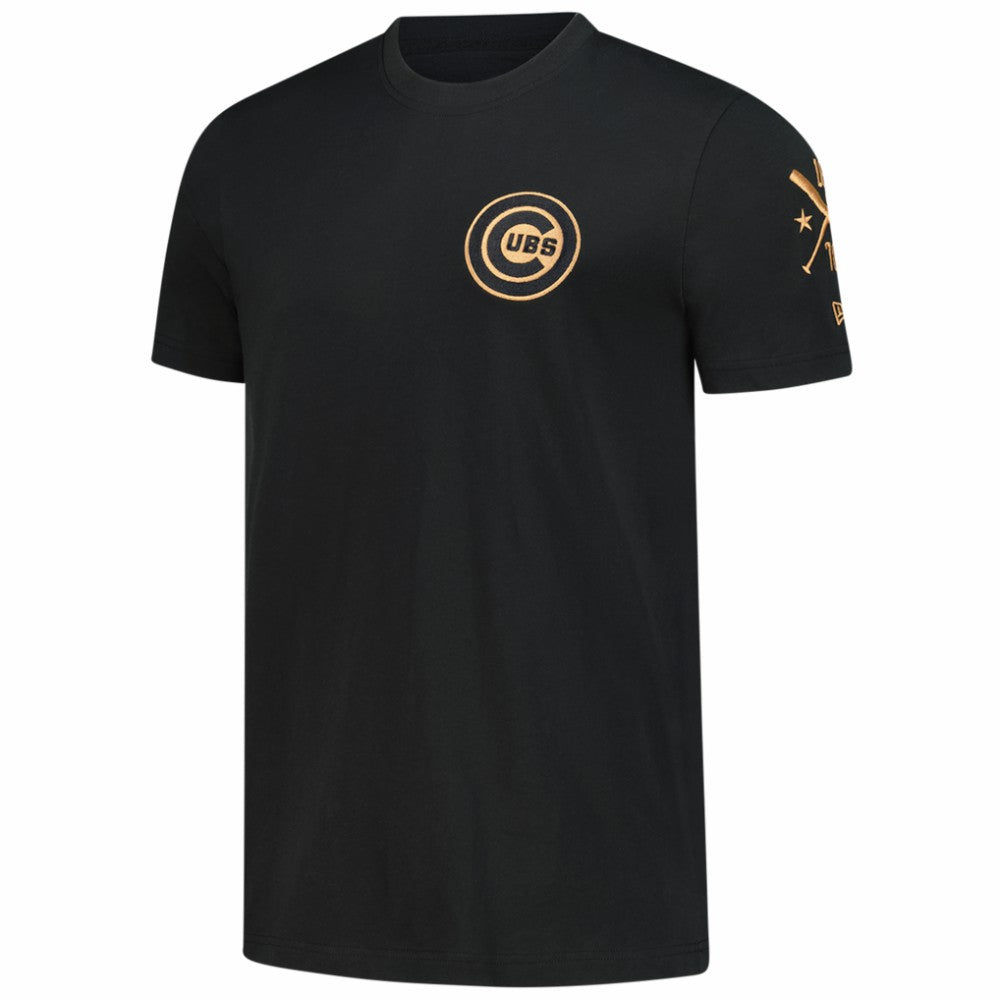 Chicago Cubs New Era Bronze Logo with Cross Bats Established T-Shirt - Black T-shirts