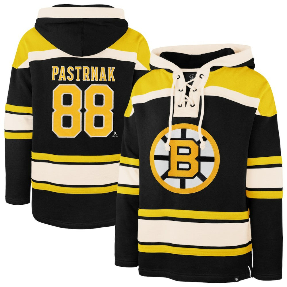 NHL David Pastrnak Boston Bruins '47 Player Name & Number Lacer Hoodie - Black