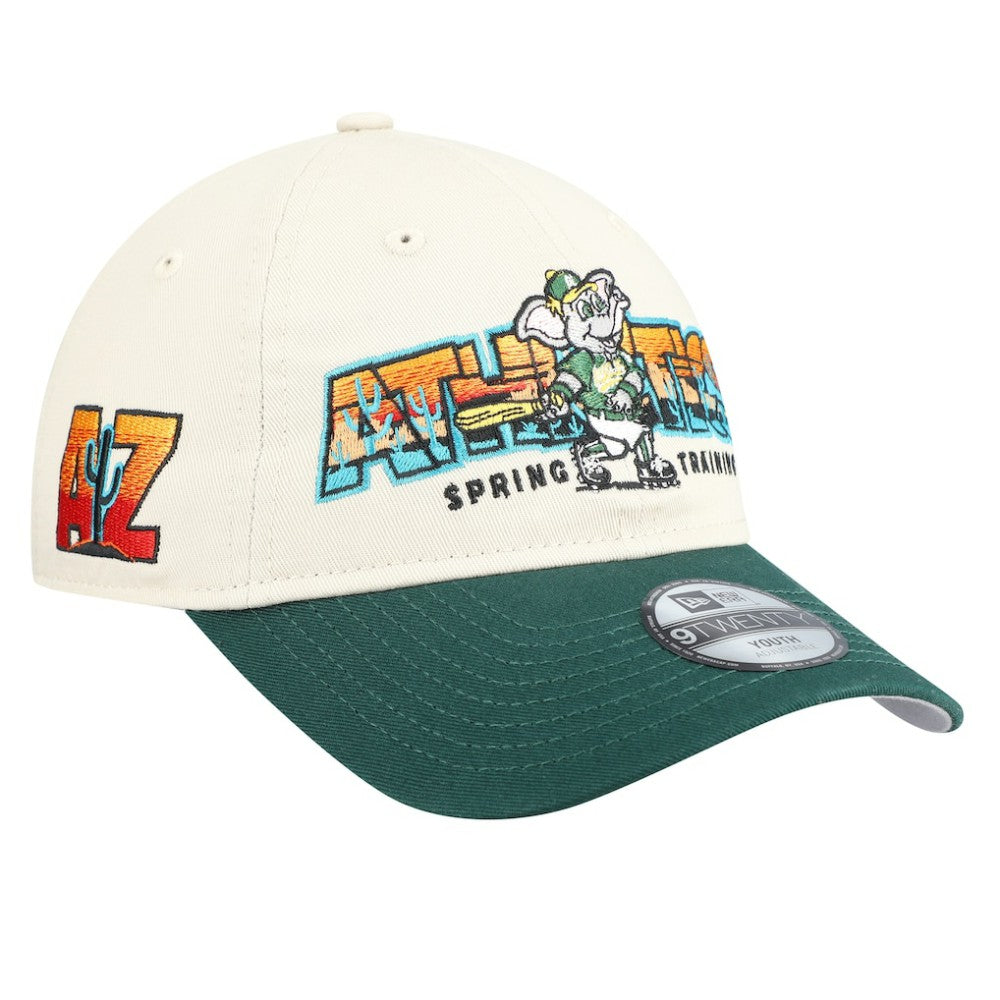 Athletics New Era Youth 2026 Spring Training Fan Pack Batter 9TWENTY Adjustable Hat - Stone/Green Hats