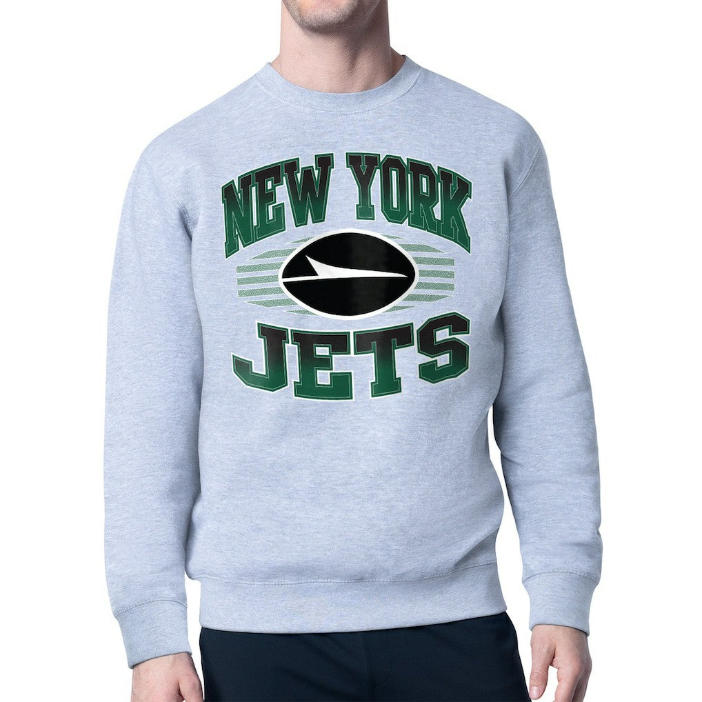 New York Jets Starter Team Grit Graphic Fleece Pullover Sweatshirt Heather Gray