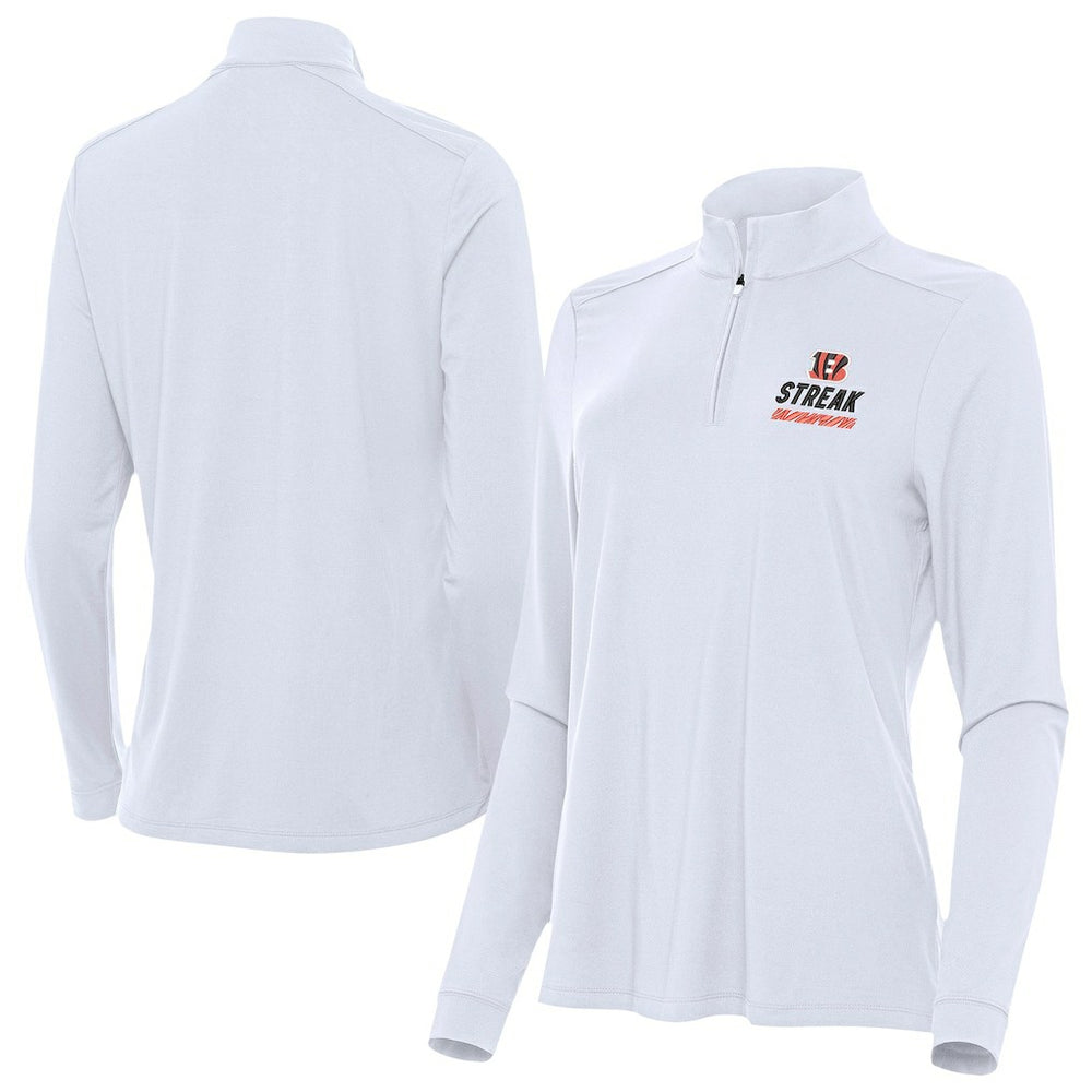 Cincinnati Bengals Antigua Women's Streak Intent Quarter-Zip Pullover White