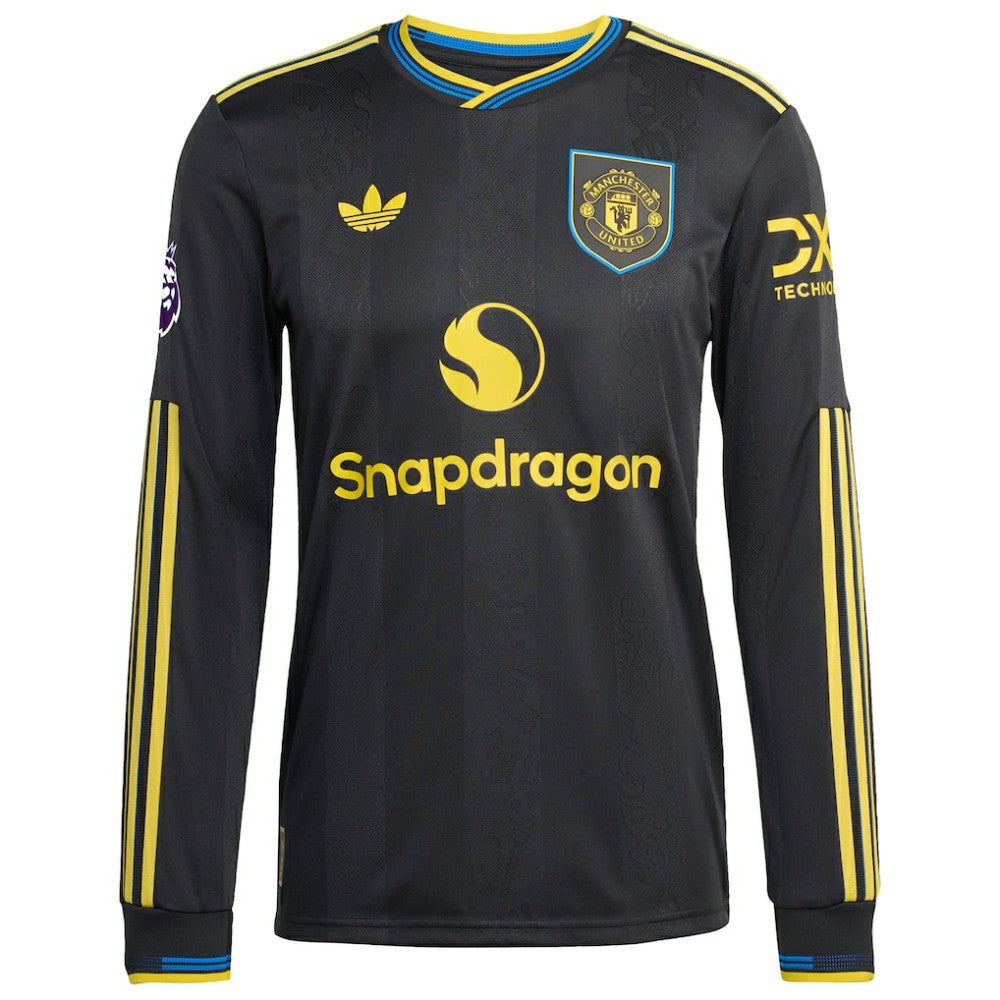 Kobbie Mainoo Manchester United 2025/26 Third Long Sleeve Player Jersey Black shop