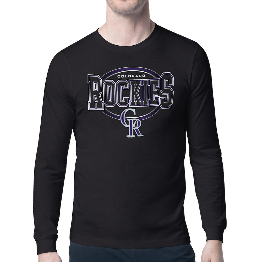 Colorado Rockies Starter Team Track Graphic Long Sleeve T-Shirt - Black T-shirts