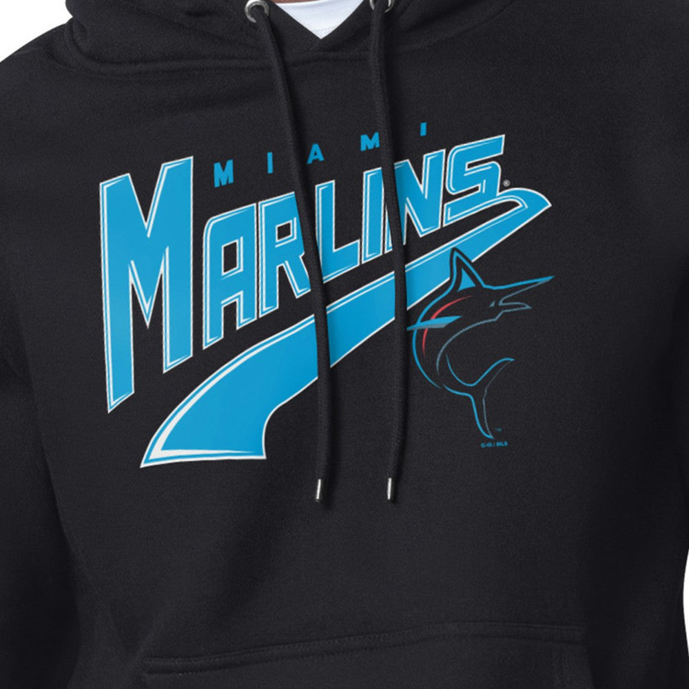 Miami Marlins Starter Modern Tailsweep Fleece Tri-Blend Pullover Hoodie - Black Hoodies
