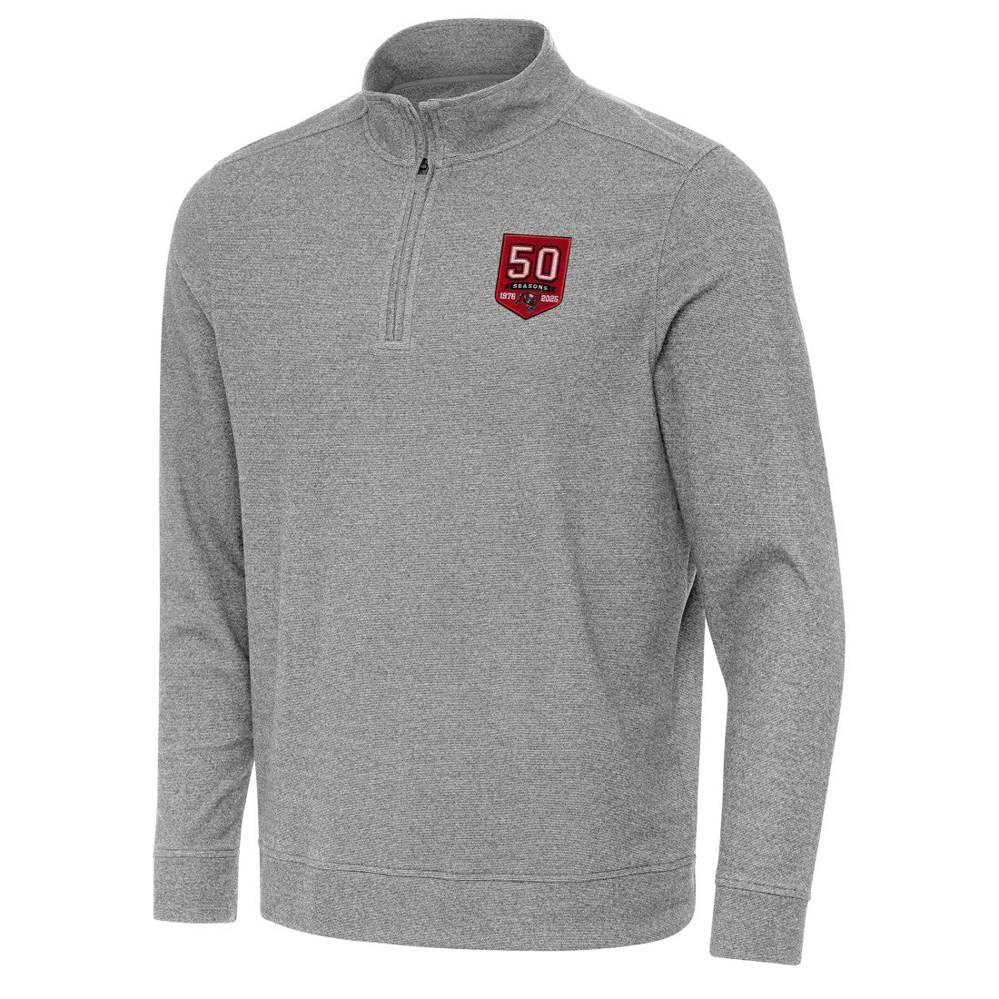 Tampa Bay Buccaneers Antigua 50th Season Subtle Quarter-Zip Sweatshirt Heather Black