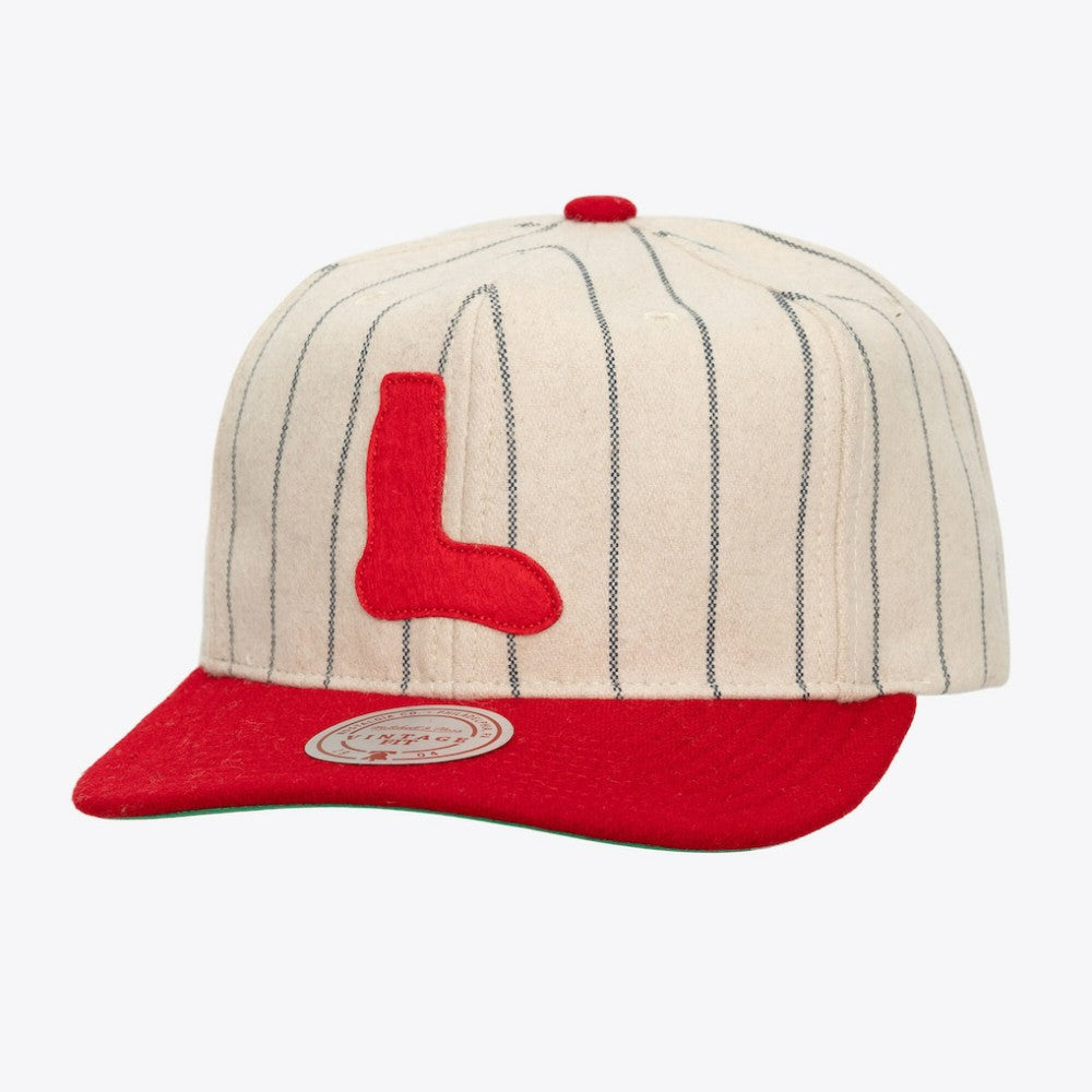 Boston Red Sox Mitchell & Ness Unisex Vintage Ground Melton Wool Pinstripe Adjustable Hat - Cream Hats