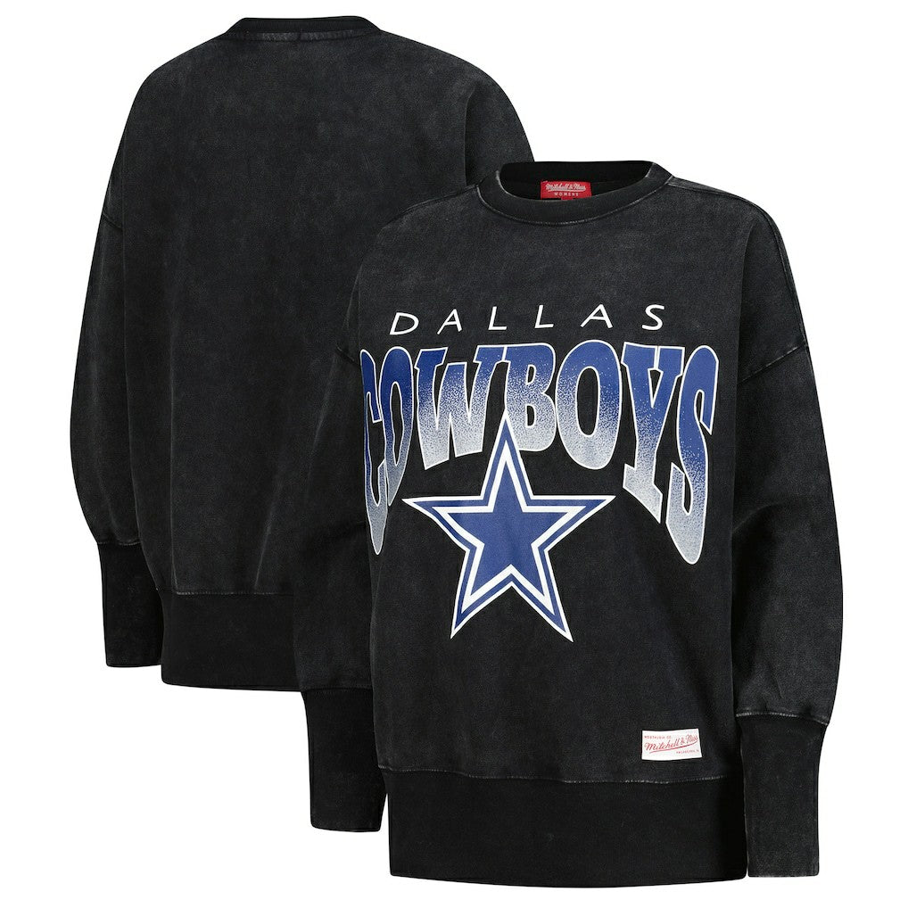 Dallas Cowboys Women's Delineate Mineral Wash Crewneck Sweatshirt Black