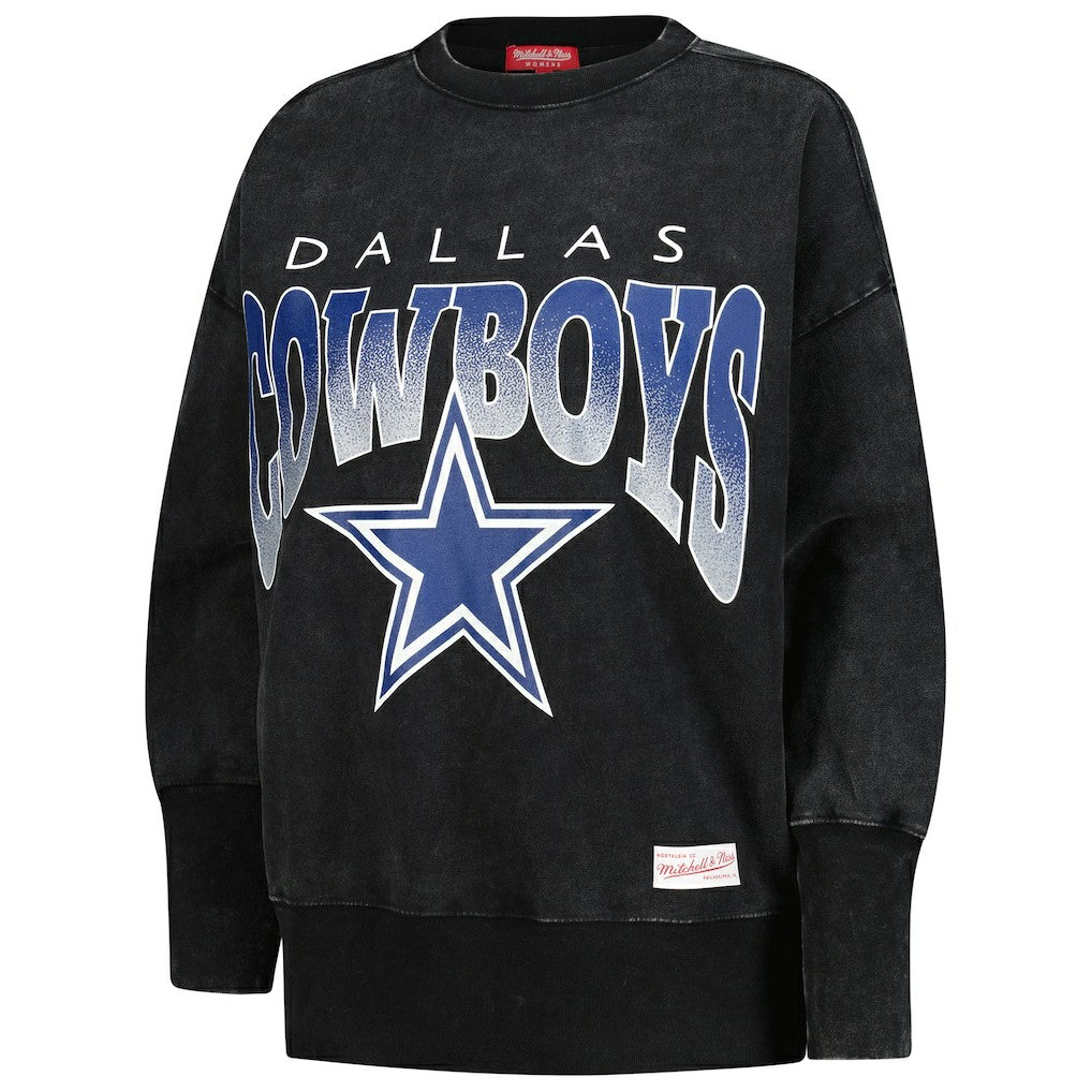 Dallas Cowboys Women's Delineate Mineral Wash Crewneck Sweatshirt Black