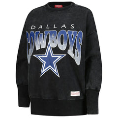 Dallas Cowboys Women's Delineate Mineral Wash Crewneck Sweatshirt Black