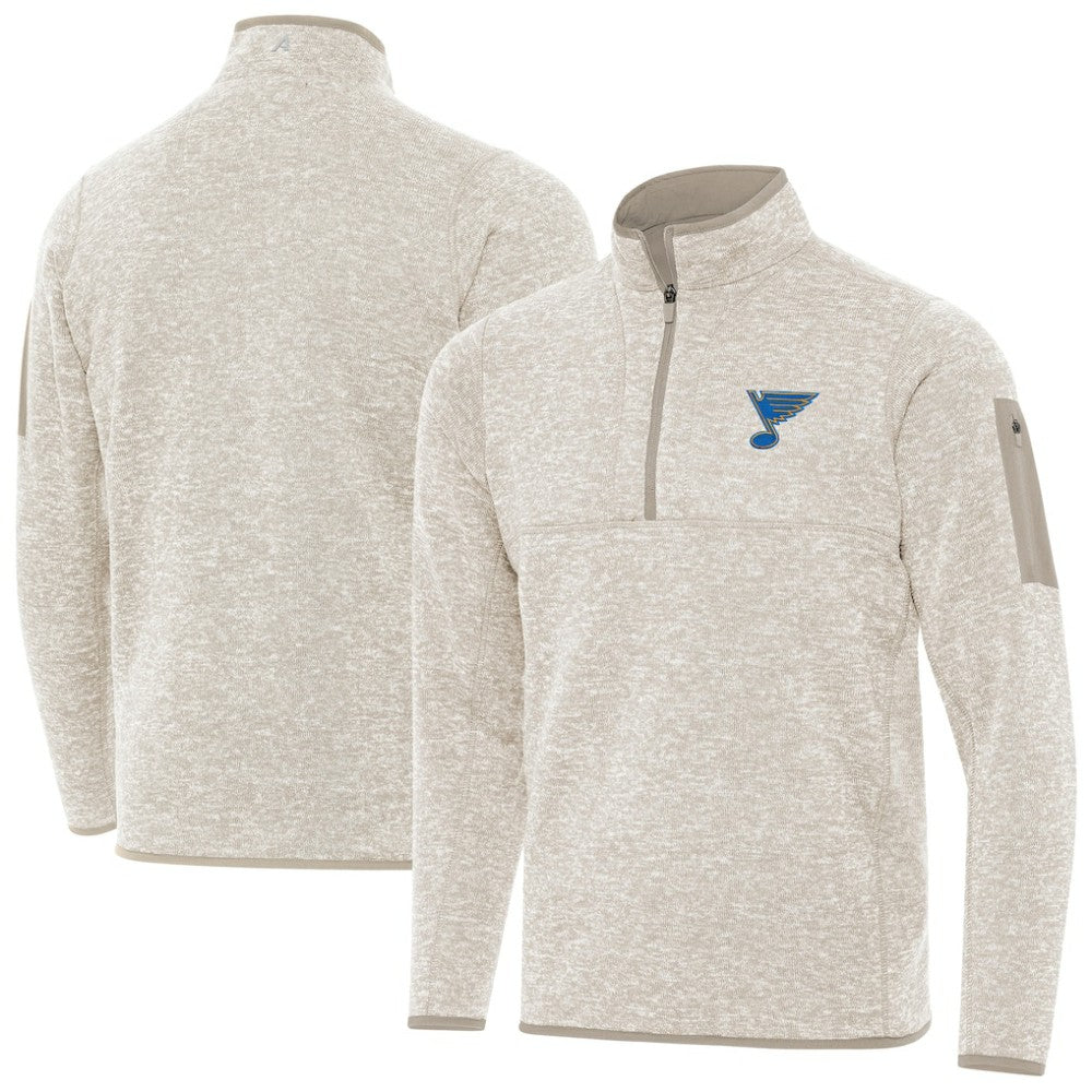 NHL St. Louis Blues Antigua Fortune Quarter-Zip Pullover Jacket - Oatmeal