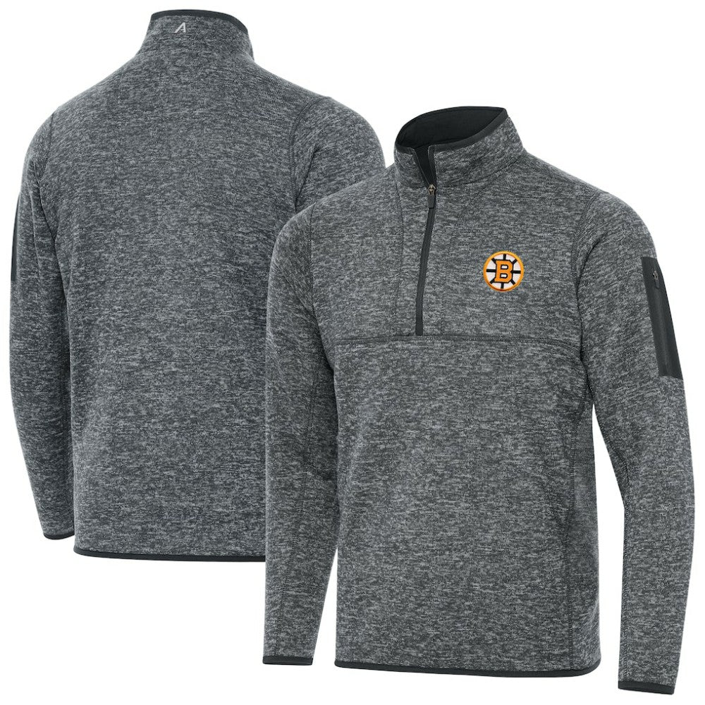 NHL Boston Bruins Antigua Fortune Quarter-Zip Pullover Jacket - Heather Black