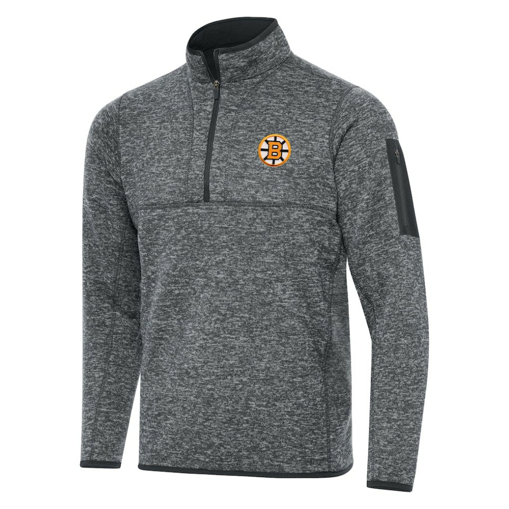 NHL Boston Bruins Antigua Fortune Quarter-Zip Pullover Jacket - Heather Black