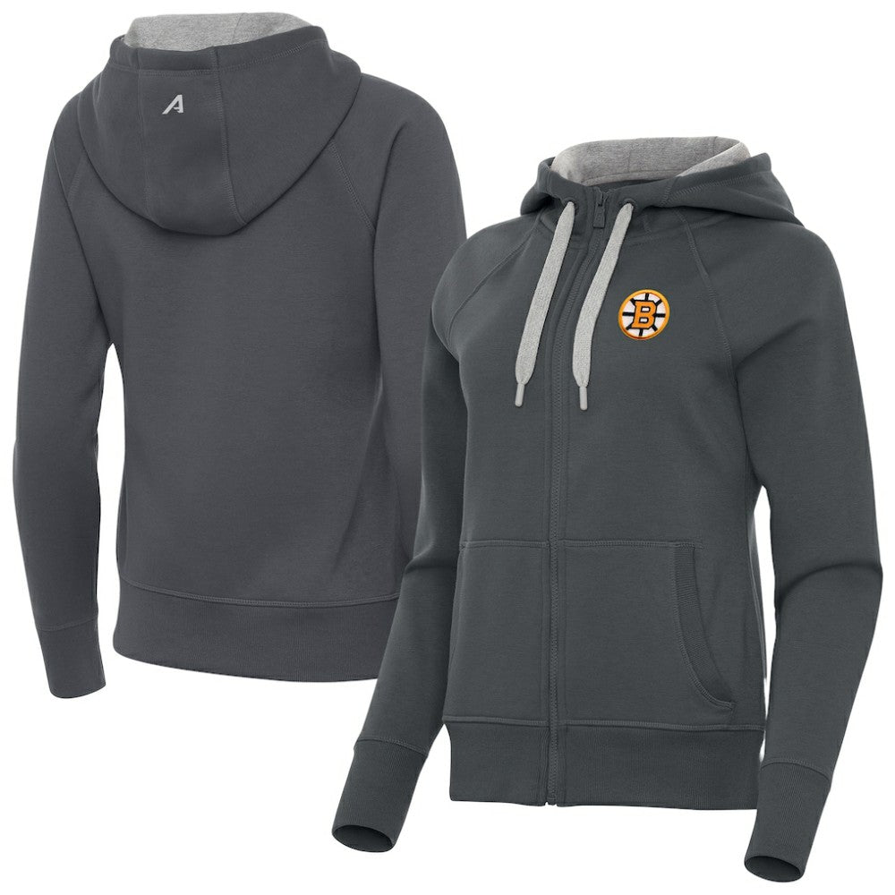 NHL Boston Bruins Antigua Women's Victory Full-Zip Hoodie - Charcoal