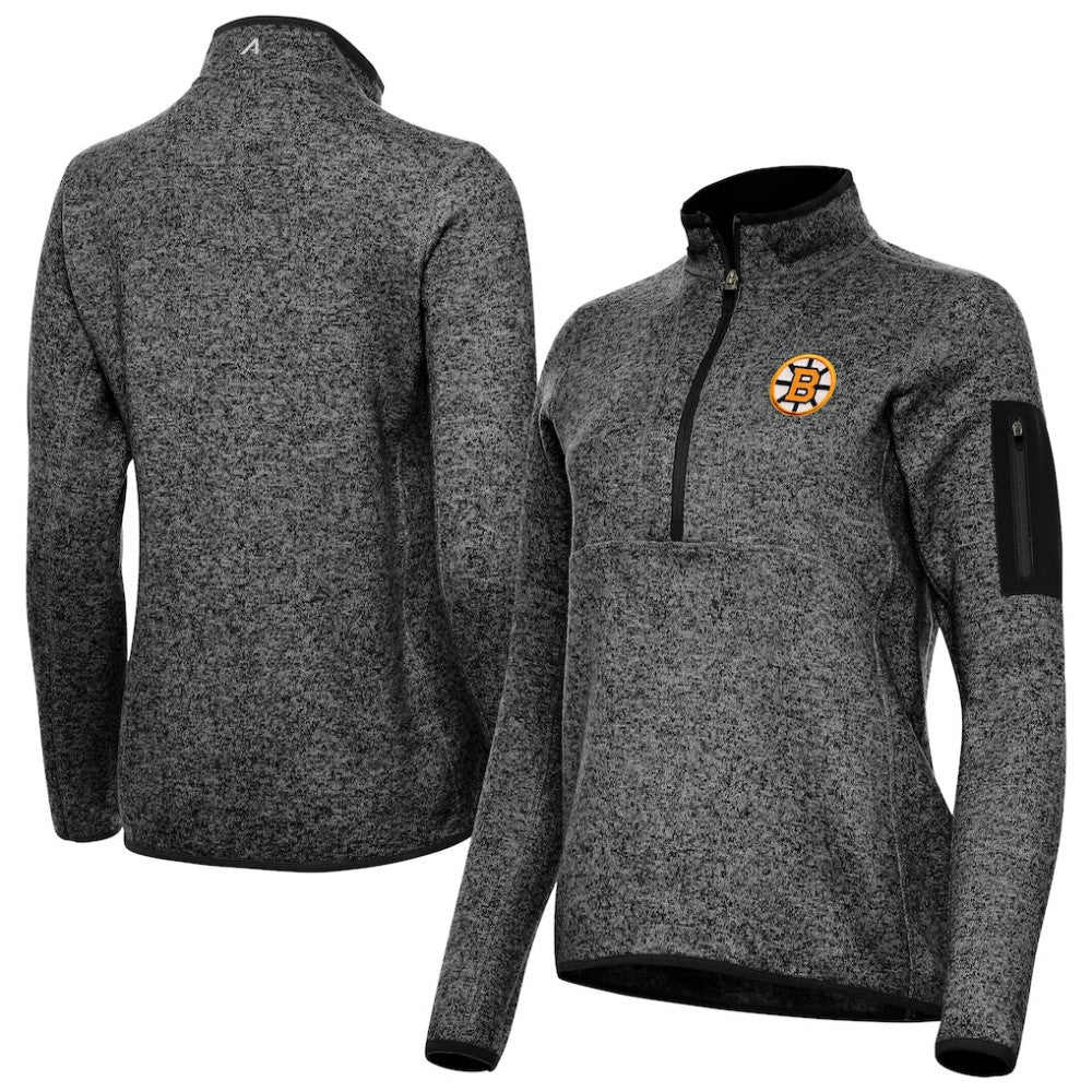 NHL Boston Bruins Antigua Women's Fortune Half-Zip Pullover - Heather Black