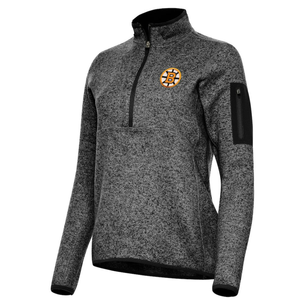 NHL Boston Bruins Antigua Women's Fortune Half-Zip Pullover - Heather Black